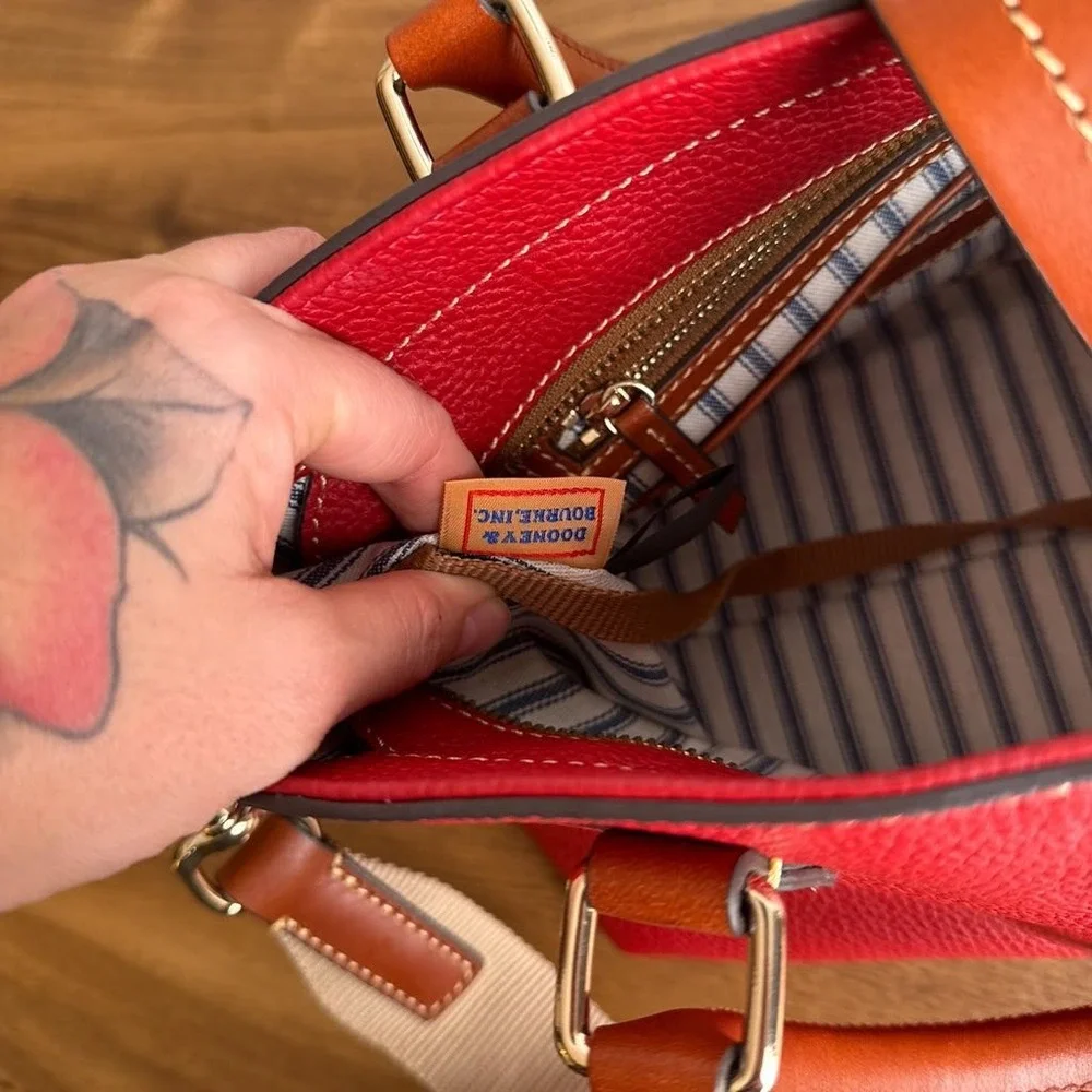 Dooney & Bourke Pebbled Leather Satchel Red Crossbody Bag Gold Hardware